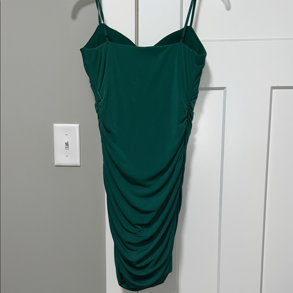 Emerald Sundae Forest Green Ruched Mini Dress - Picture 3 of 5
